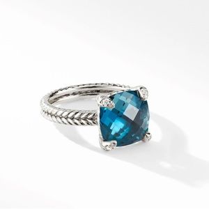 David Yurman Chatelaine Ring in Sterling Silver with Hampton Blue Topaz Size 8